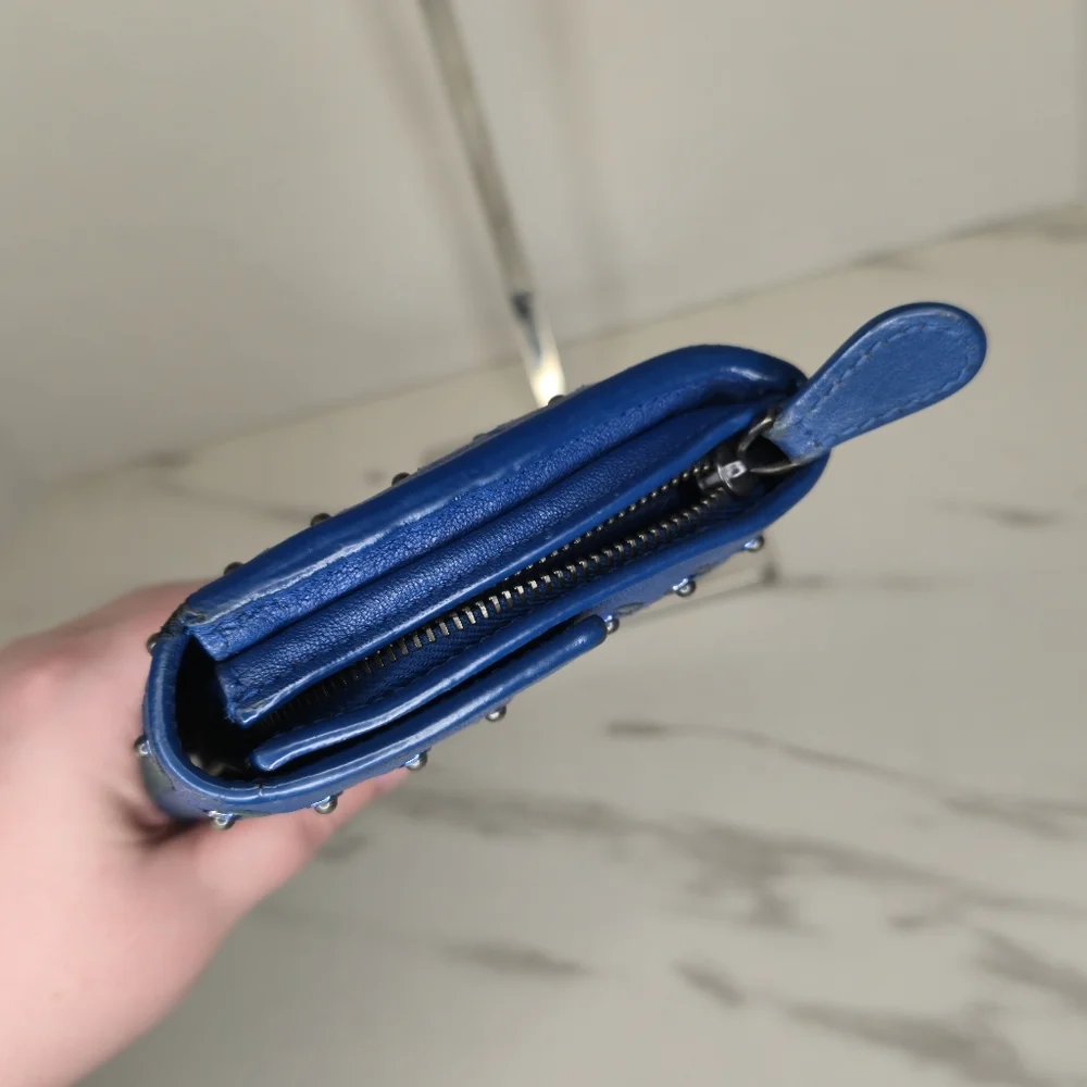 Bottega Veneta Intrecciato Studded Blue Leather Long Wallet with Box and Dustbag - Picture 7 of 15